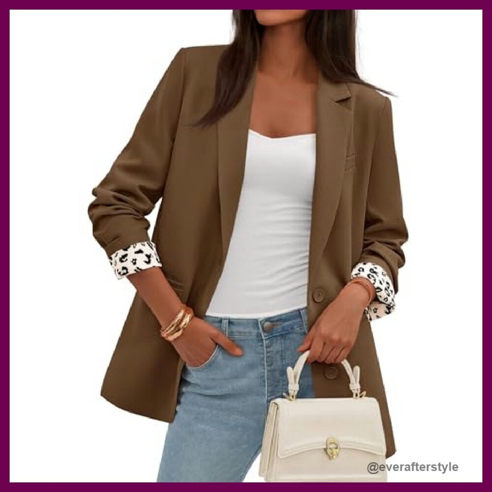 Leopard Print Lined Blazer Elegant Office Work Wear Open Front Tailored Fit - Picture 4 of 8